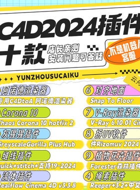 C4D2024插件合集十款realflow流体灰猩猩展UV软件绳索插件 可远程