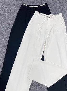 NV夏季垂坠黑色休闲长筒裤子高腰大码南韩丝窄版阔腿裤女薄95073