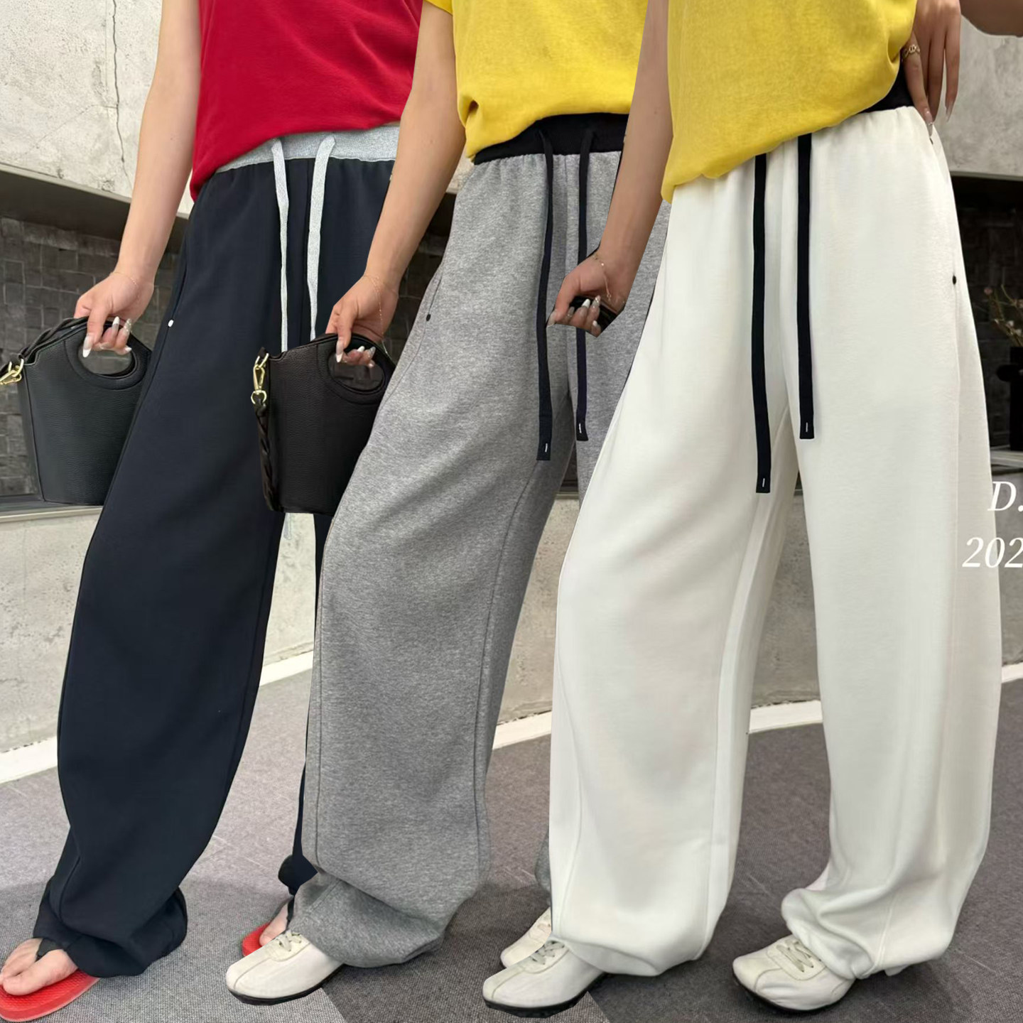 桐桐佳春季新款弹力休闲弯刀裤脚口抽绳运动卫裤显瘦拖地裤79006