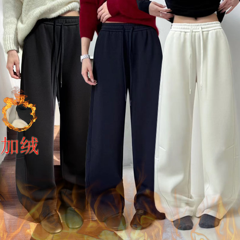 桐桐佳冬季加绒窄版阔腿裤女宽松显瘦拖地裤卫裤时尚香蕉裤F88119