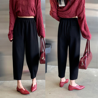 松紧腰宽松nv九分高弹萝卜裤