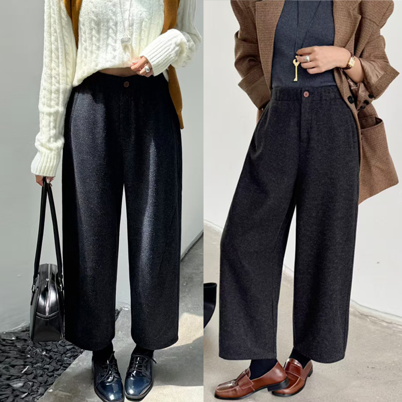 桐桐佳冬季新款毛呢九分直筒裤