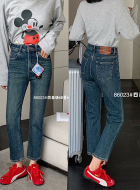 桐桐佳~秋季女式牛仔烟管裤修身显瘦高弹九分直筒裤子十米菲86023