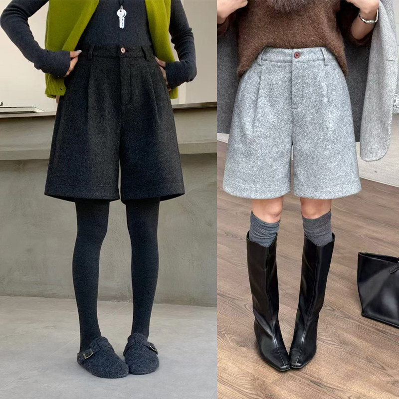 冬季厚料轻奢羊毛短裤女简约