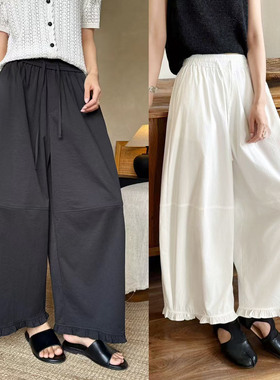 桐桐佳新款薄料荷叶边脚口阔腿裤女高腰宽松显瘦花苞裤子nv99017