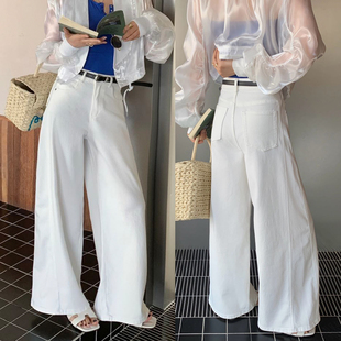 桐桐佳~春季新款弹力牛仔十分阔腿裤女高腰宽松显瘦直筒裤子86398