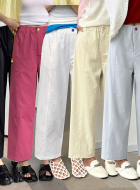 桐桐佳夏季弹力九分休闲直筒裤女高腰大码透气抗皱烟管裤简谜2530