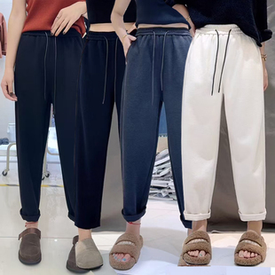 女宽松松紧腰哈伦裤 加厚休闲九分毛呢小脚萝卜裤 8060 冬季 桐桐佳