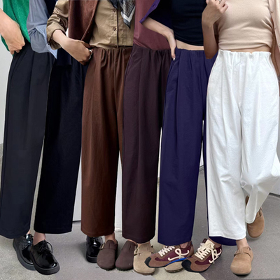 花苞腰头休闲直筒裤女宽松大码