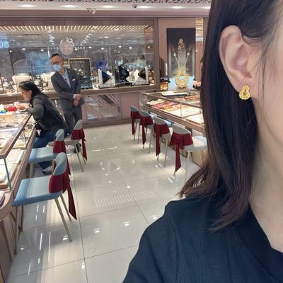 六福珠宝冰钻系列黄金葫芦耳环