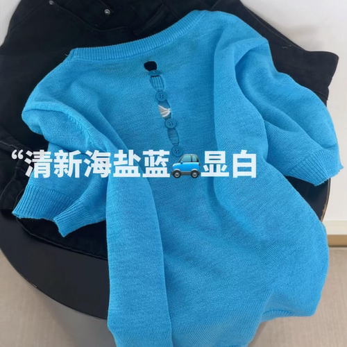 特大码300斤设计感后背纽扣镂空短袖t恤女胖mm夏季宽松遮肚针织衫