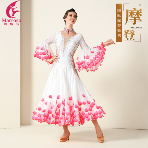 Marrosa新款交谊国标新款摩登演出服舞裙比赛大摆花瓣连衣裙