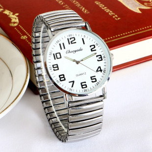 超薄清晰大数字松紧弹簧带老人手表中老年人防水石英表送父亲爷爷