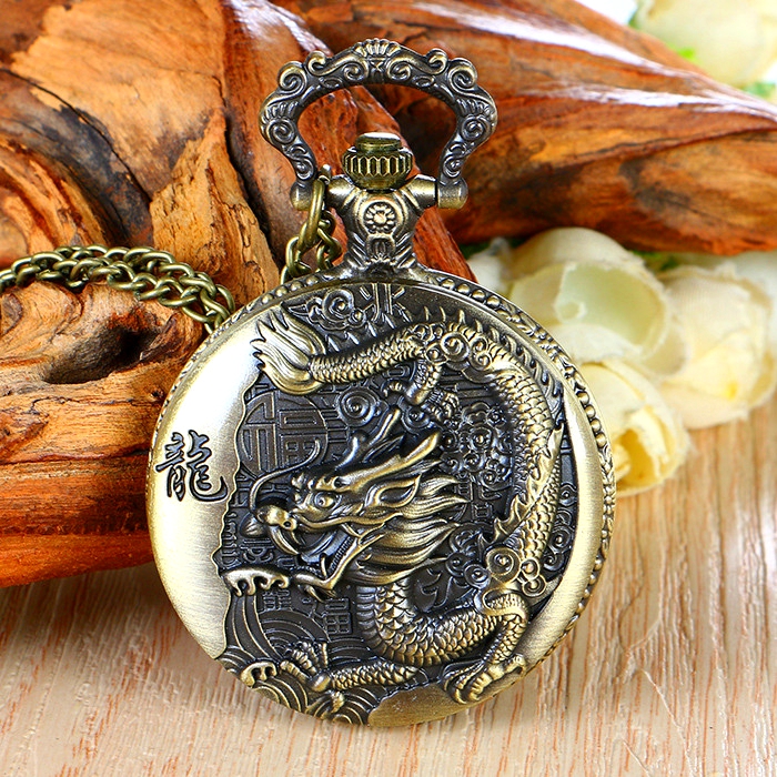 十二生肖复古翻盖怀表男女学生时尚石英电子项链表老人怀旧创意表