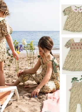 【Joanna麻麻】Bachaa女童春夏复古碎花刺绣打揽连体裤宝宝连衣裙