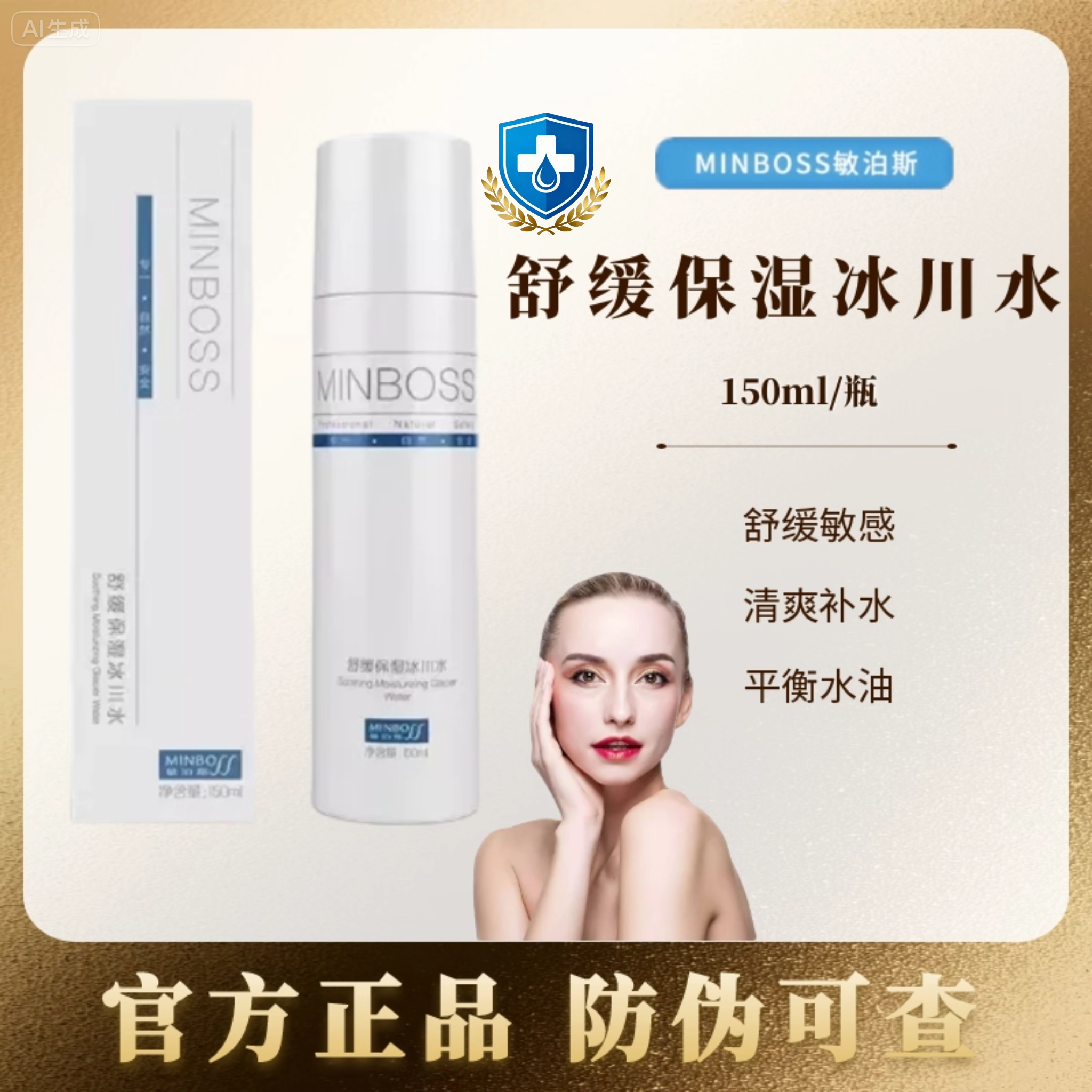 敏泊斯冰川水爽肤水舒缓保湿敏感肌高渗透天然小分子爆款MINBOSS