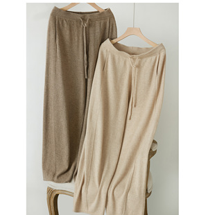 LEMAER乐玛尔 法国客户CASHMERE松紧抽绳&双插兜设计羊绒哈伦裤