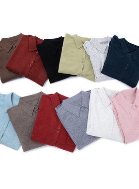 LEMAER乐玛尔 欧单100%WOOL POLO翻领自然卷边老钱风羊毛针织上衣