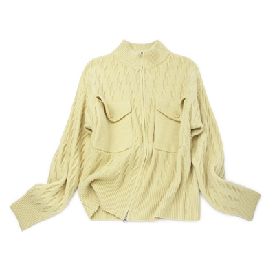 加厚重磅立领拉链针织开衫女毛衣