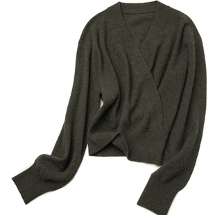 LEMAER乐玛尔 意单100%CASHMERE进口定制纱线V领交叉羊绒针织衫