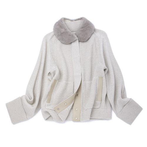 可拆卸水貂领重磅羊绒休闲外套