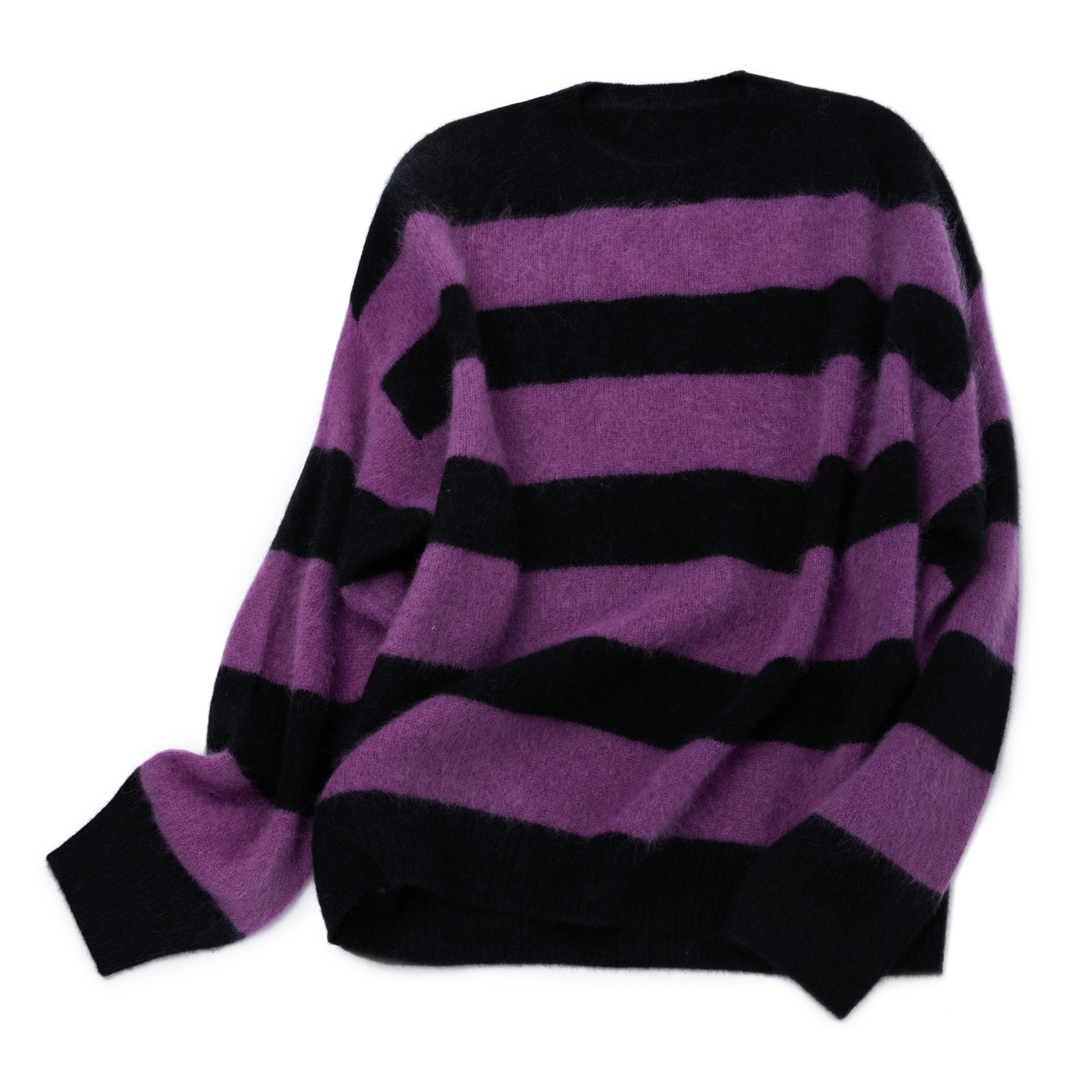 慵懒风条纹拉毛阔版羊绒衫