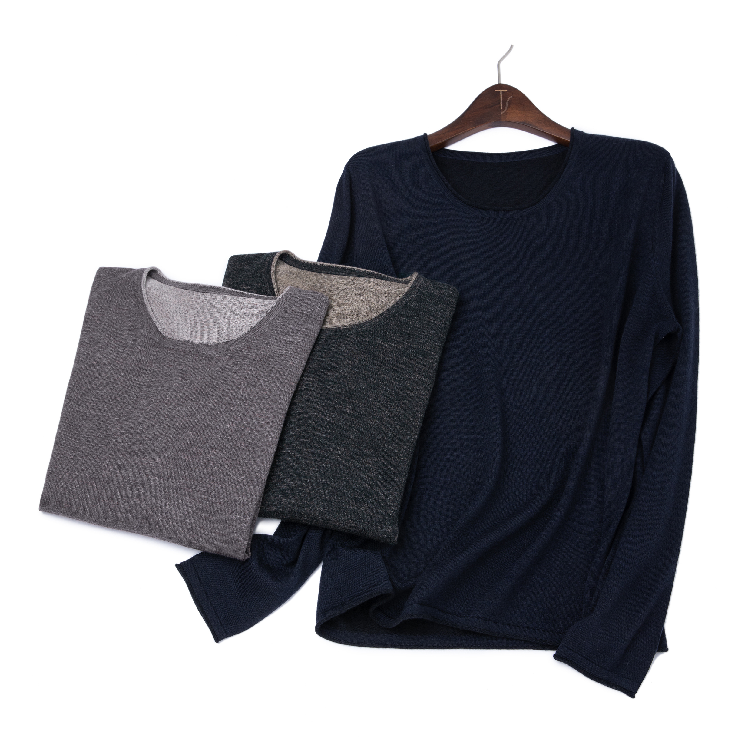 LEMAER乐玛尔 经典款100%CASHMERE卷边圆领80支撞色边羊绒打底衫