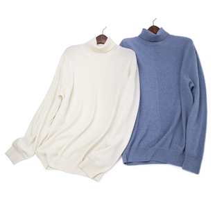 LEMAER乐玛尔 100%CASHMERE法单平纹抽条拼接设计高领羊绒套衫