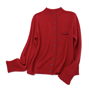 卷边 女长袖 LEMAER乐玛尔 100%CASHMERE半高领单排扣羊绒针织开衫