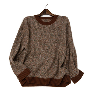 LEMAER乐玛尔 软糯舒适100%CASHMERE撞色花纱款圆领针织羊绒套衫