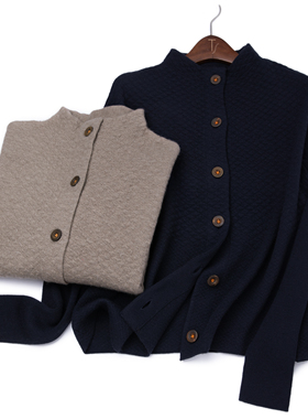 LEMAER乐玛尔 法国客户100%CASHMEREJ拼接袖精纺羊绒小开衫外搭