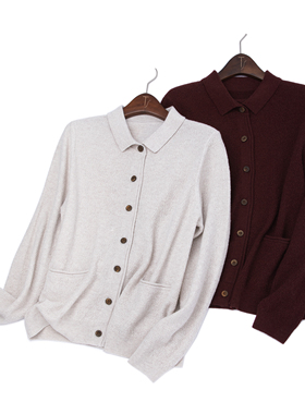 LEMAER乐玛尔 法国客户100%CASHMERE小POLO领26支羊绒小开衫外搭