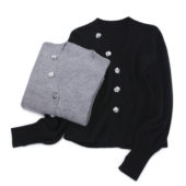 饰扣羊毛针织开衫 LEMAER乐玛尔 法单100%WOOL百搭V领花朵装 女毛衣