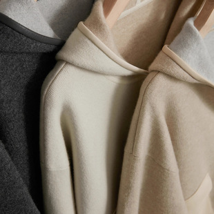 LEMAER乐玛尔 CASHMERE小羊皮双兜包边&连帽双面拼色羊绒外套