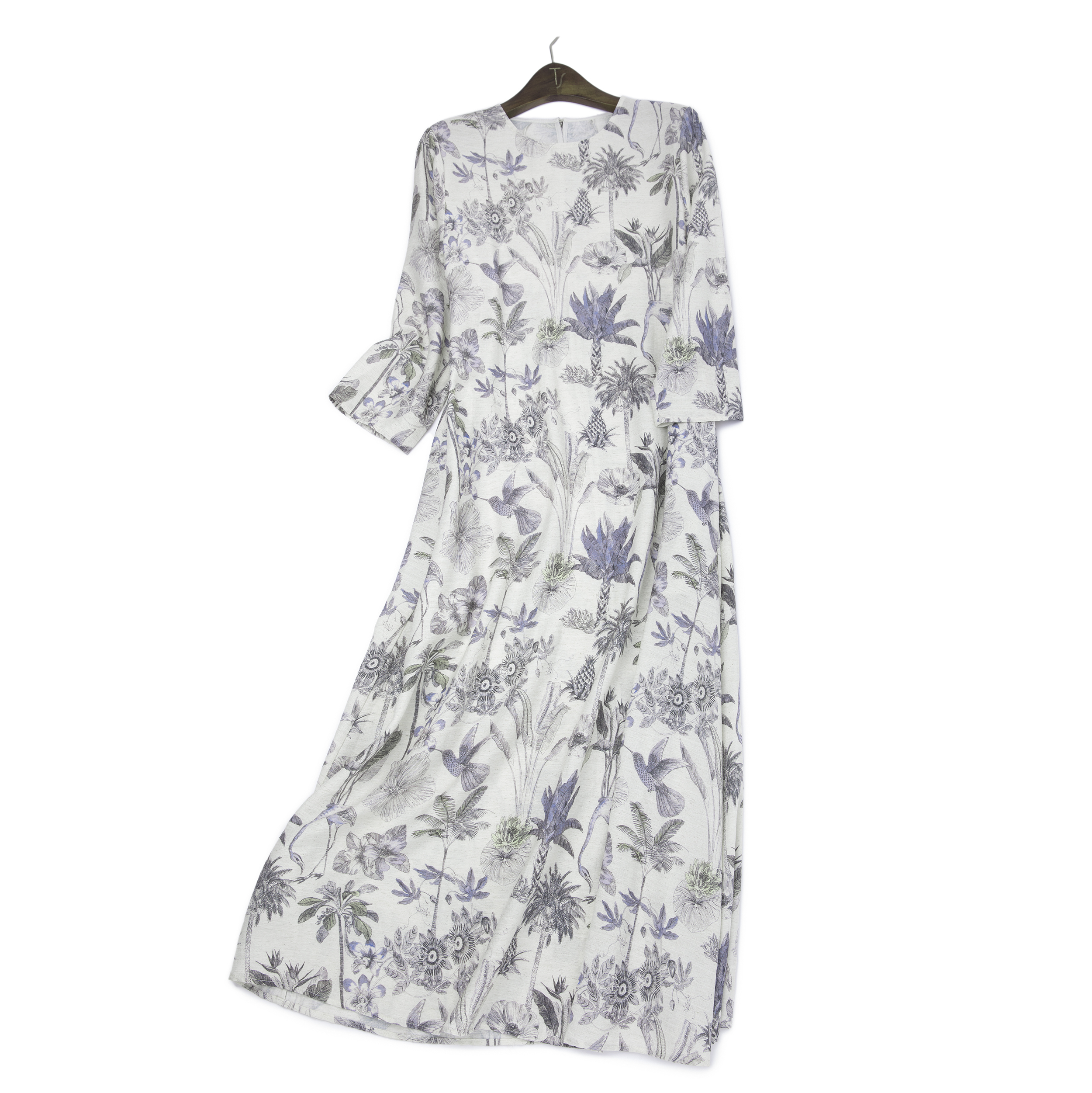 LEMAER乐玛尔 法单100%LINEN度假风&宽松A字设计印花亚麻连衣裙