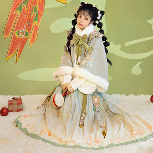 凤台曲原创汉服新公主（暖呼呼）明制冬加绒圆领袄云肩百褶裙套装