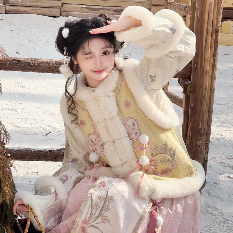 凤台曲原创汉服（雪团子）冬款国风复原感马甲加绒少女感华服宫装