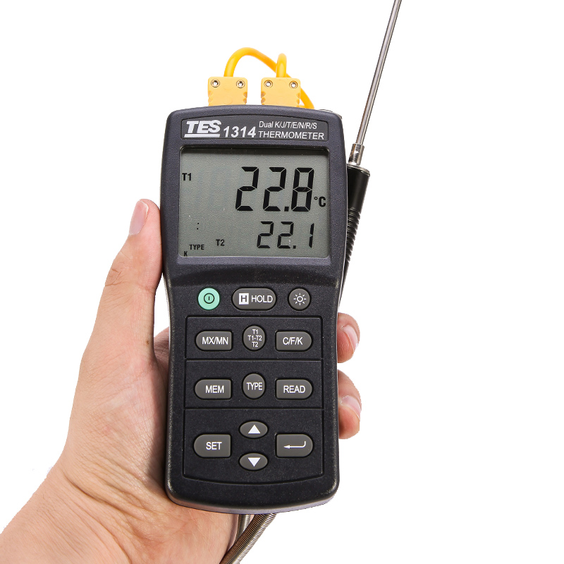 台湾泰仕TES-1314温度计双通道温度仪 TES-1312A/1311A温度计
