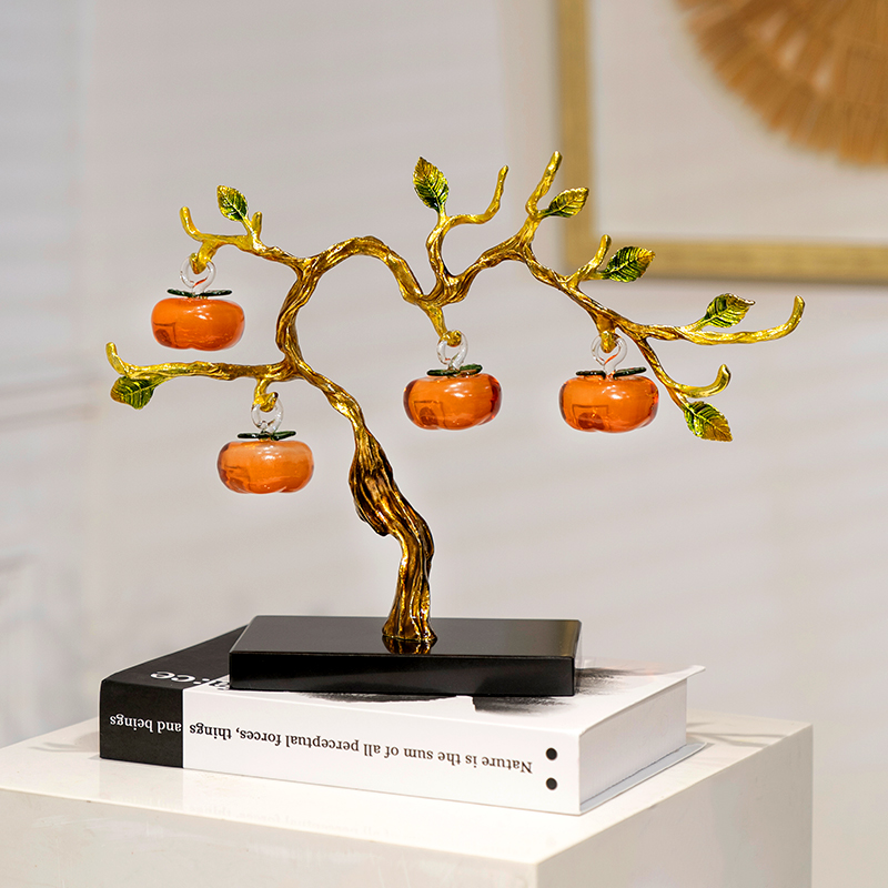 中式高档珐琅彩柿柿如意摆件家居装饰电视柜酒柜乔迁新房结婚送礼