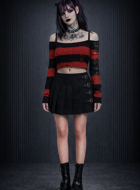 HT家暗黑哥特亚文化JK搭扣黑色街头EMP少女百搭短半身裙