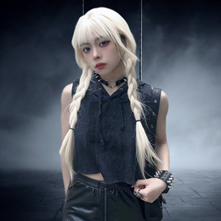 原的暗黑哥特摇滚朋克五芒星骷髅教皇倒十字架亚文化连帽短款背心