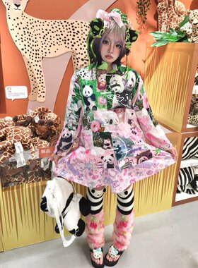 HT家原宿风卡哇伊JK百褶裙粉草莓印花少女短裙可爱软妹短半身裙