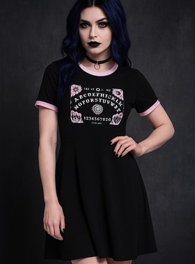 美单粉拼黑暗黑哥特摇滚街头学生妹dollskill风口袋连衣裙有大码