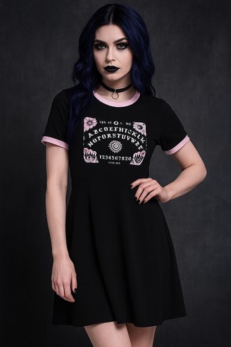 美单粉拼黑暗黑哥特摇滚街头学生妹dollskill风口袋连衣裙有大码