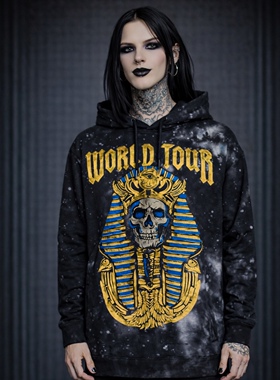 dSK原 水洗扎染骷髅法老rockabilly朋克摇滚街头情侣宽松连帽卫衣