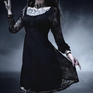 原 暗黑哥特摇滚朋克维多利亚蕾丝华丽低胸吸血鬼黑连衣裙