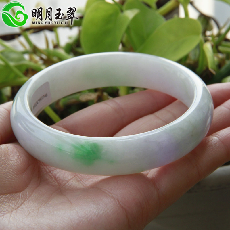 93746圈口60缅甸老坑翡翠手镯a玉手镯冰糯种春彩玉镯子女正品证书