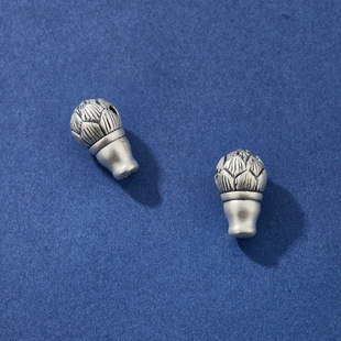 s999足银复古做旧莲花三通佛头diy文玩手串菩提手链银饰配件材料