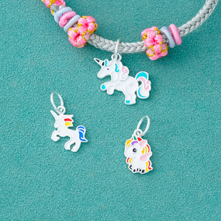 s925纯银滴胶可爱卡通独角兽吊坠diy水晶手链项链挂件配件小马