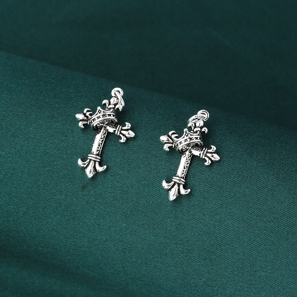 纯银皇冠十字架吊坠S925纯银